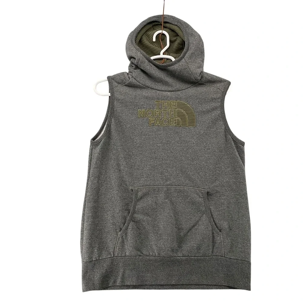 The North Face Mens‎ Gray Sleeveless Hoodie Vest XL Embroidered Logo Funnel Neck